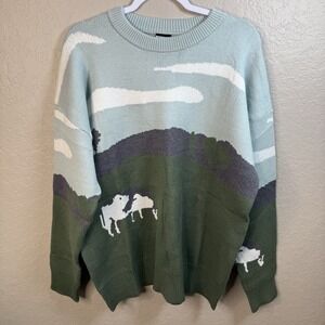 Men's Oversized Sweater Tunic Pullover Jumper Prairie Cows Clouds Farm XL NWT